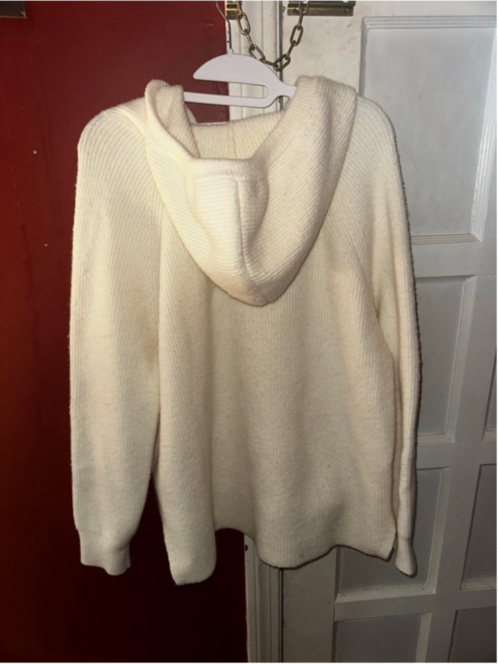 Cyrus Cream Hooded Sweater Women's Large Ribbed Knit Pullover Soft Cozy Neutral - Picture 9 of 11